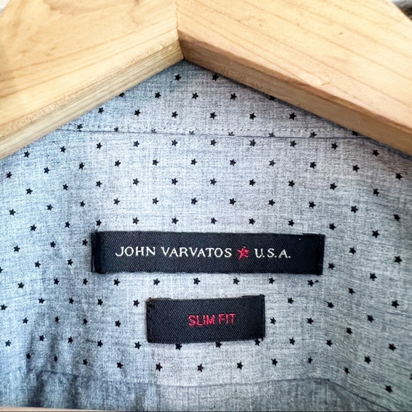 JOHN VARVATOS men’s gray dress shirt mini black stars SLIM FIT 15 32/33 - Picture 6 of 8